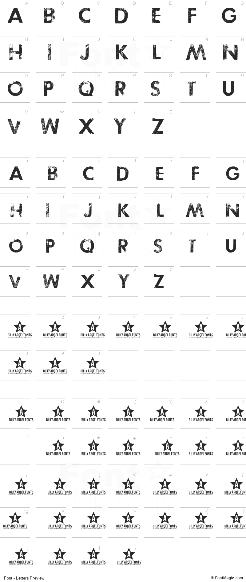 Tosca Zero Font - All Latters Preview Chart